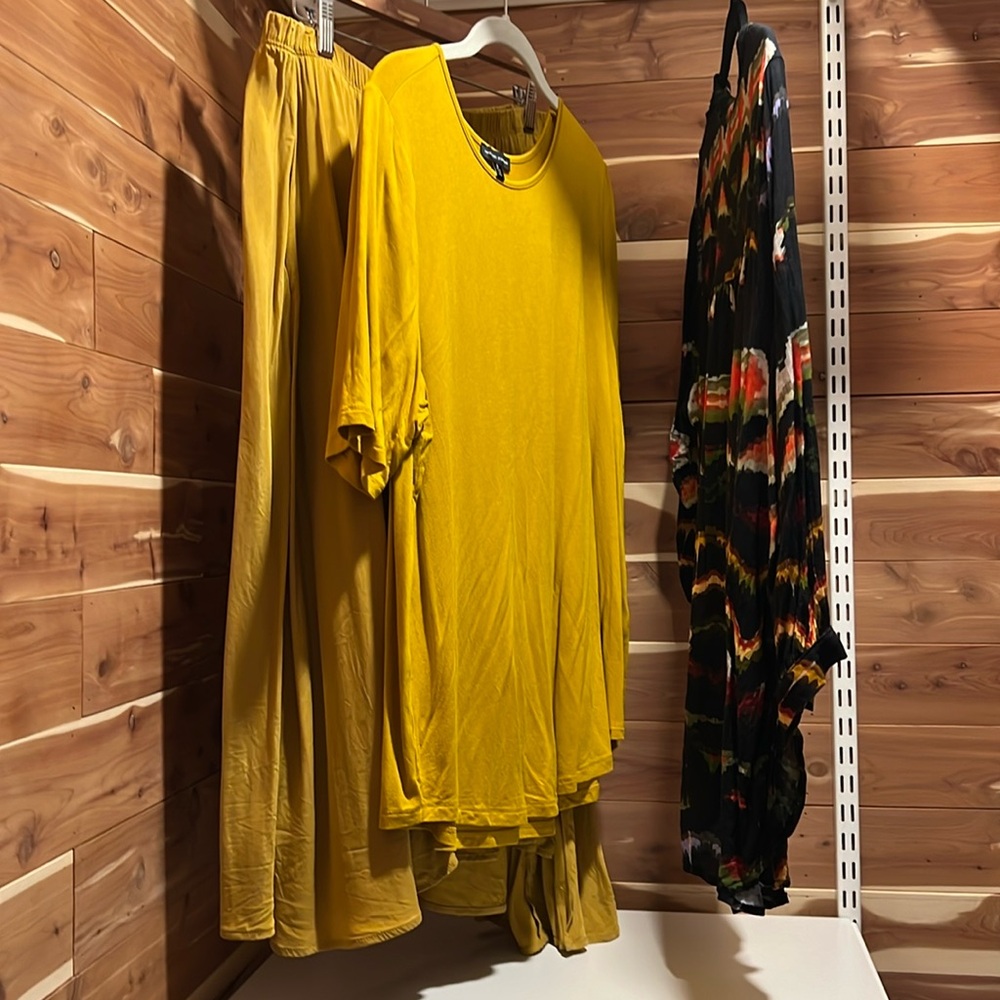 Universal standard gold skirt, with two matching shirts